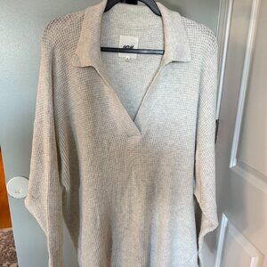 Aerie CozyUp Waffle Polo Sweater Oatmeal